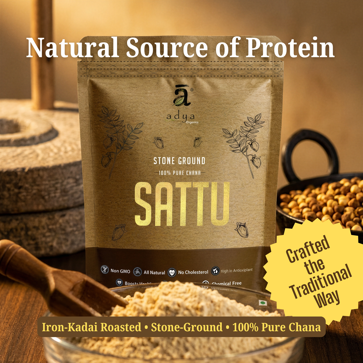 Buy High Protein Organic Chana Sattu Powder – Adya Organics Official