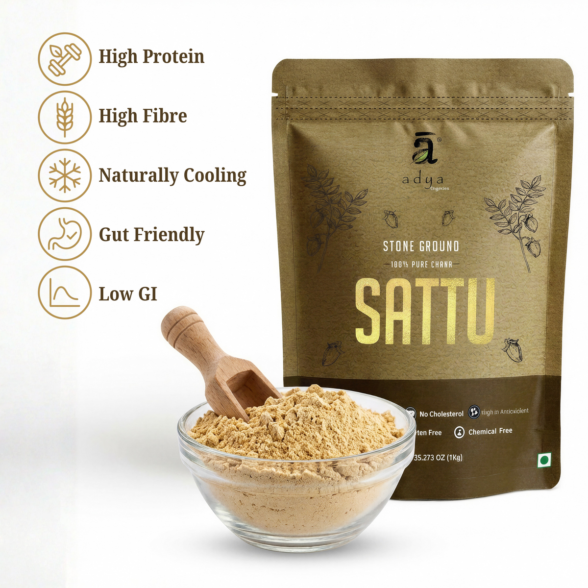 Buy High Protein Organic Chana Sattu Powder – Adya Organics Official
